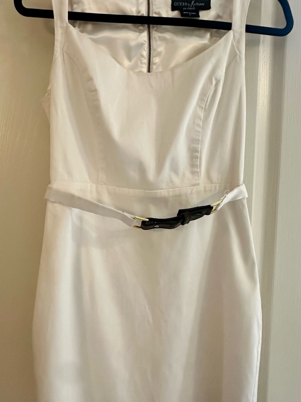 Guess by Marciano White Sleeveless Midi Dress with Black Belt Accent